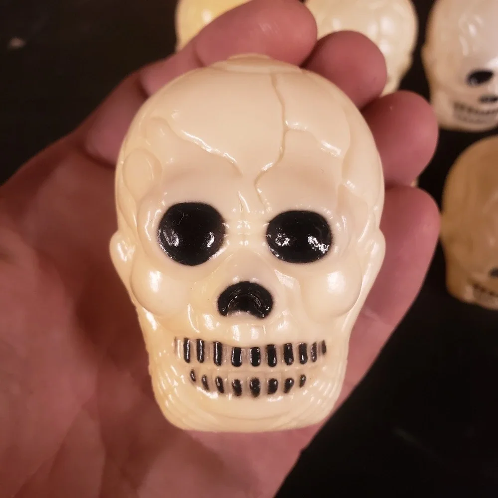 Vintage Halloween Skull Blow Mold Mini Light Covers Plastic Cream Black Lot of 9